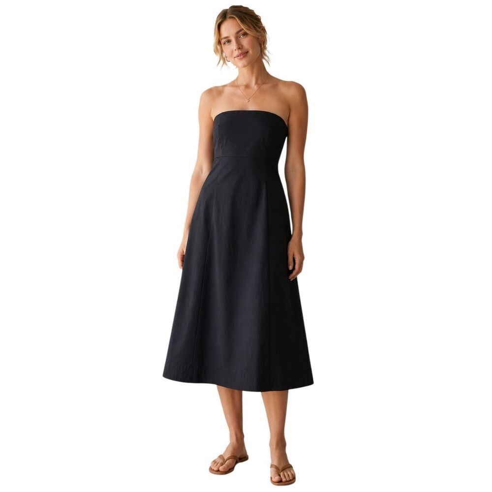GAP Summer 2006 Black Poplin Strapless A-line Midi Dress Size 12